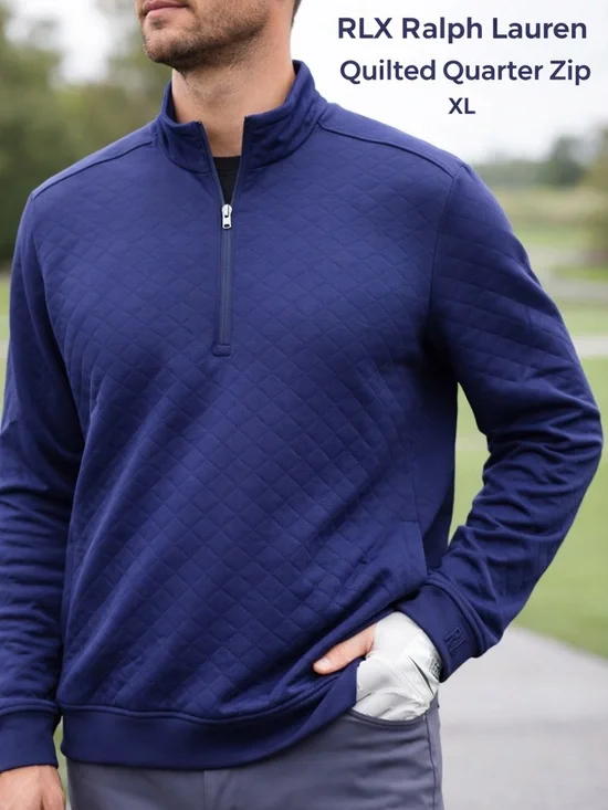 RLX Ralph Lauren Quilted Quarter Zip Pullover Blue XL Golf Performance Sweater - Picture 10 of 13